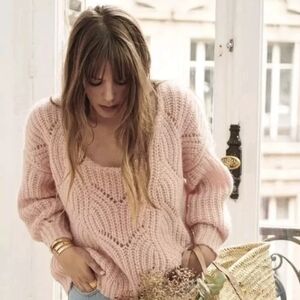 BNWT Sezane Pull Simone Knit Jumper Sweater Blush Nude Pink Size S
